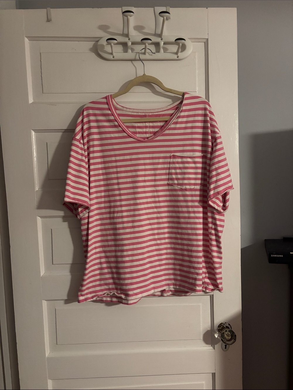 Oversized Pink & White Striped Pocket Tee